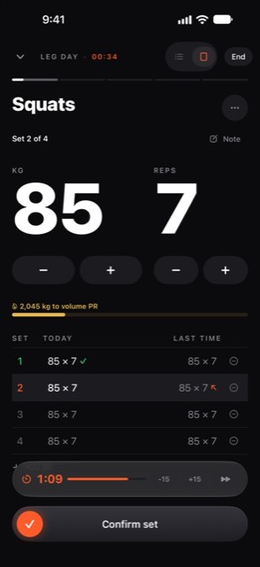 Focus mode: one exercise, two big numbers, one button